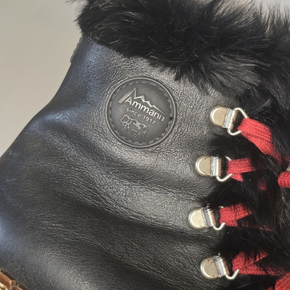 Ammann Splugen Lambsfur Boots Women's Size 38 Black Leather Fur Alpine - Picture 8 of 13